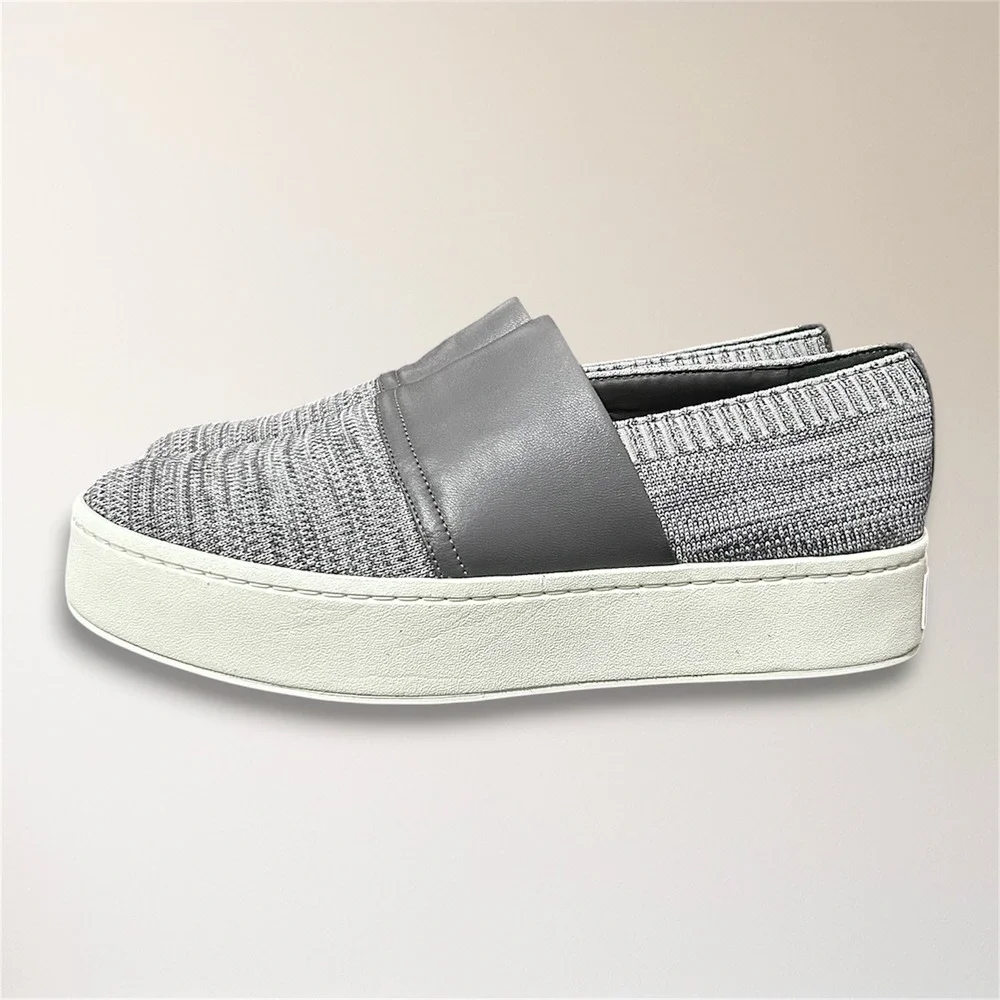 Vince Womens 9‎ Gray Knit Platform Slip On Sneakers Leather Comfort